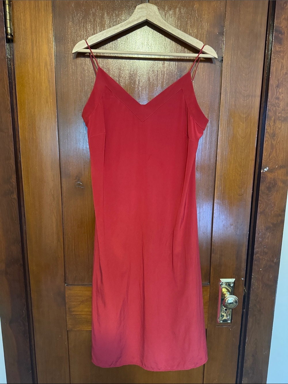 Cuyana red silk slip dress